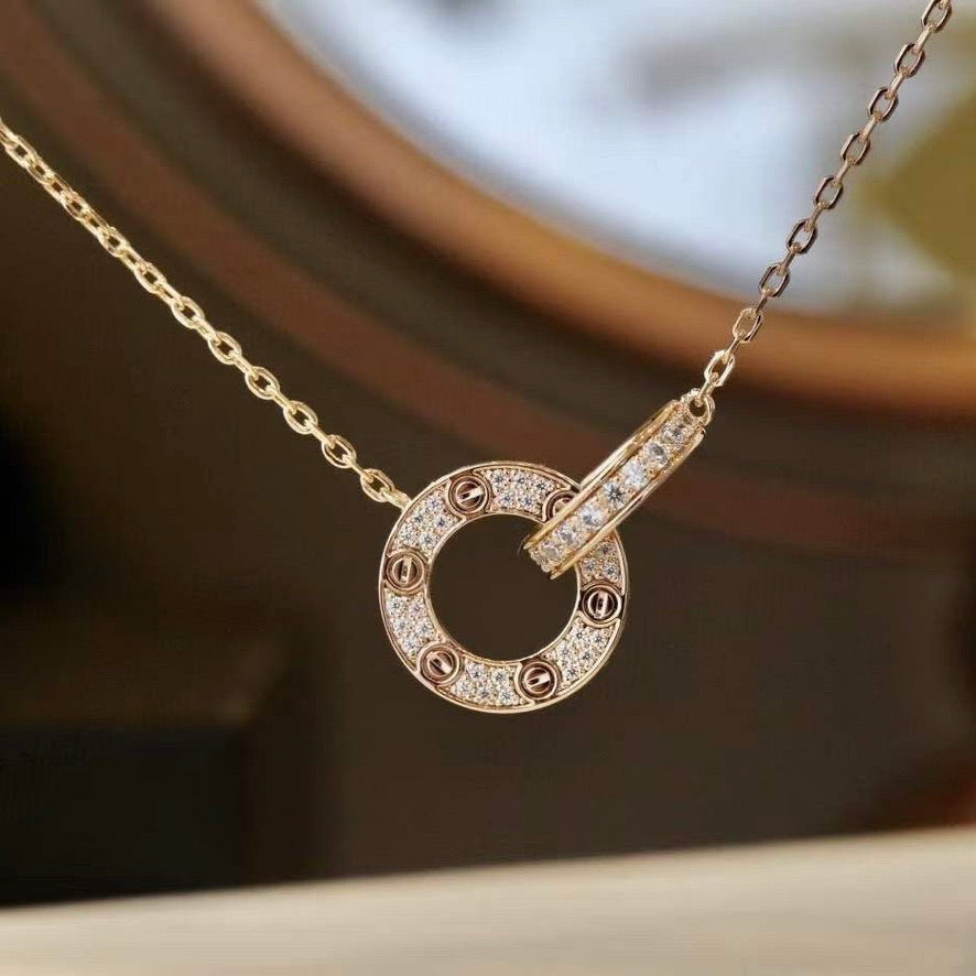 [AURORA]ラブ 7.6mm ネックレス ローズゴールド＆シルバー フルダイヤモンド