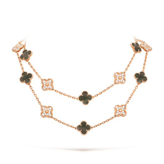 [AURORA]CLOVER 20 MOTIFS DARK MOP DIAMOND  NECKLACE