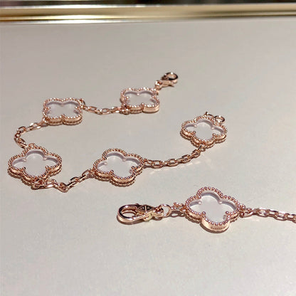 [AURORA]CLOVER 5 MOTIF ROCK CRYSTAL BRACELET