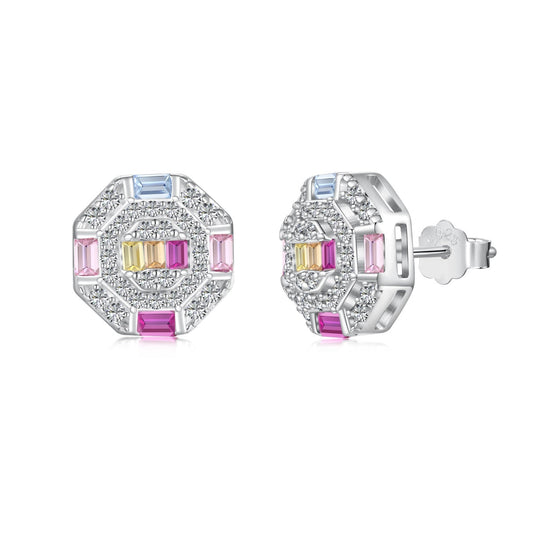 [AURORA]Ornate Colorful Octagon Shape Daily Earrings