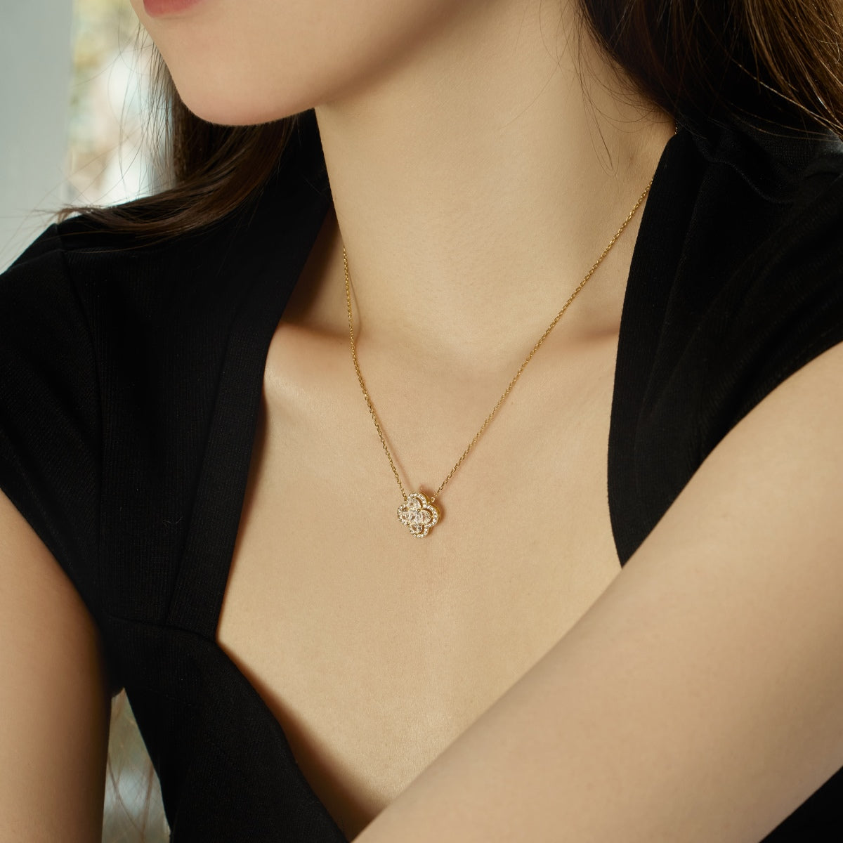 [AURORA]Spliced Lucky Four-Leaf Clover Versatile Necklace