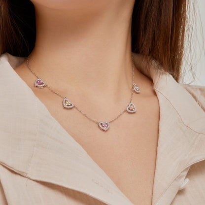 [AURORA]Sparkling Five Heart Necklace