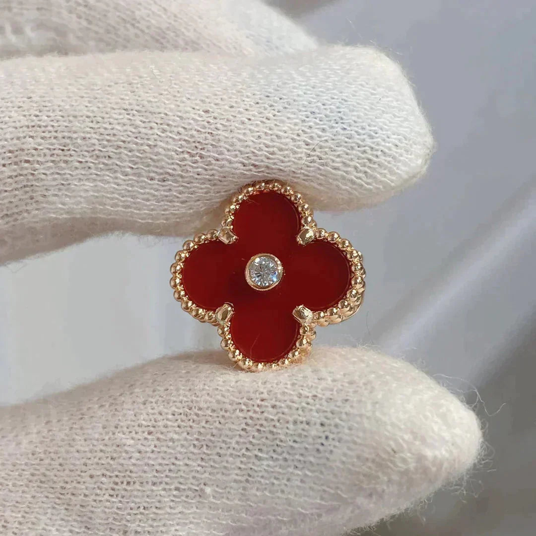 [basloveJW]CLOVER MEDIUM 1 MOTIFS CARNELIAN DIAMOND Ohrringe