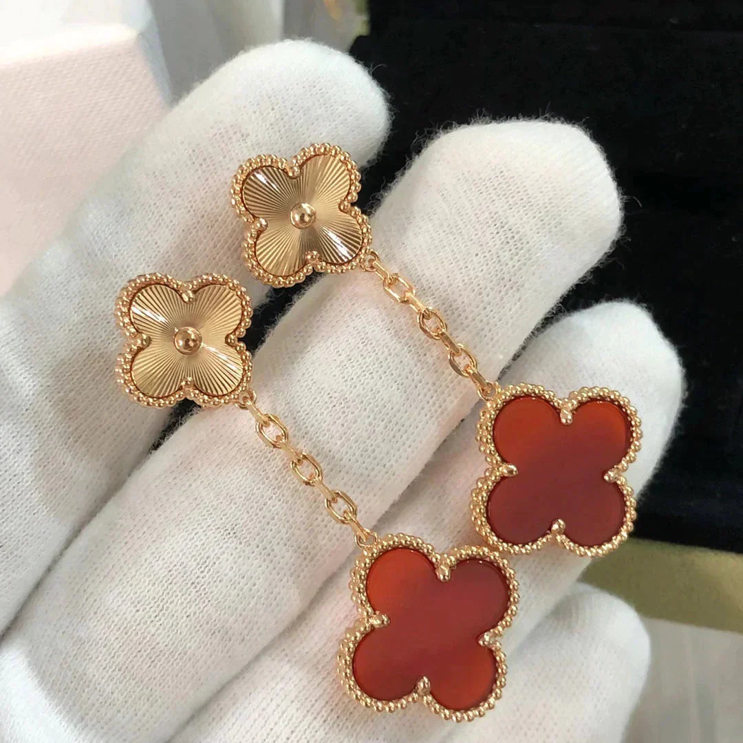 [AURORA]CLOVER 2 MOTIF  LASER CARNELIAN EARRINGS