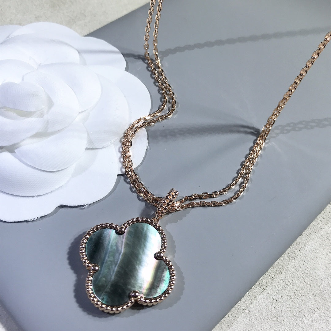 [AURORA]CLOVER 25MM GOLD DARK MOP BIG CLOVER NECKLACE