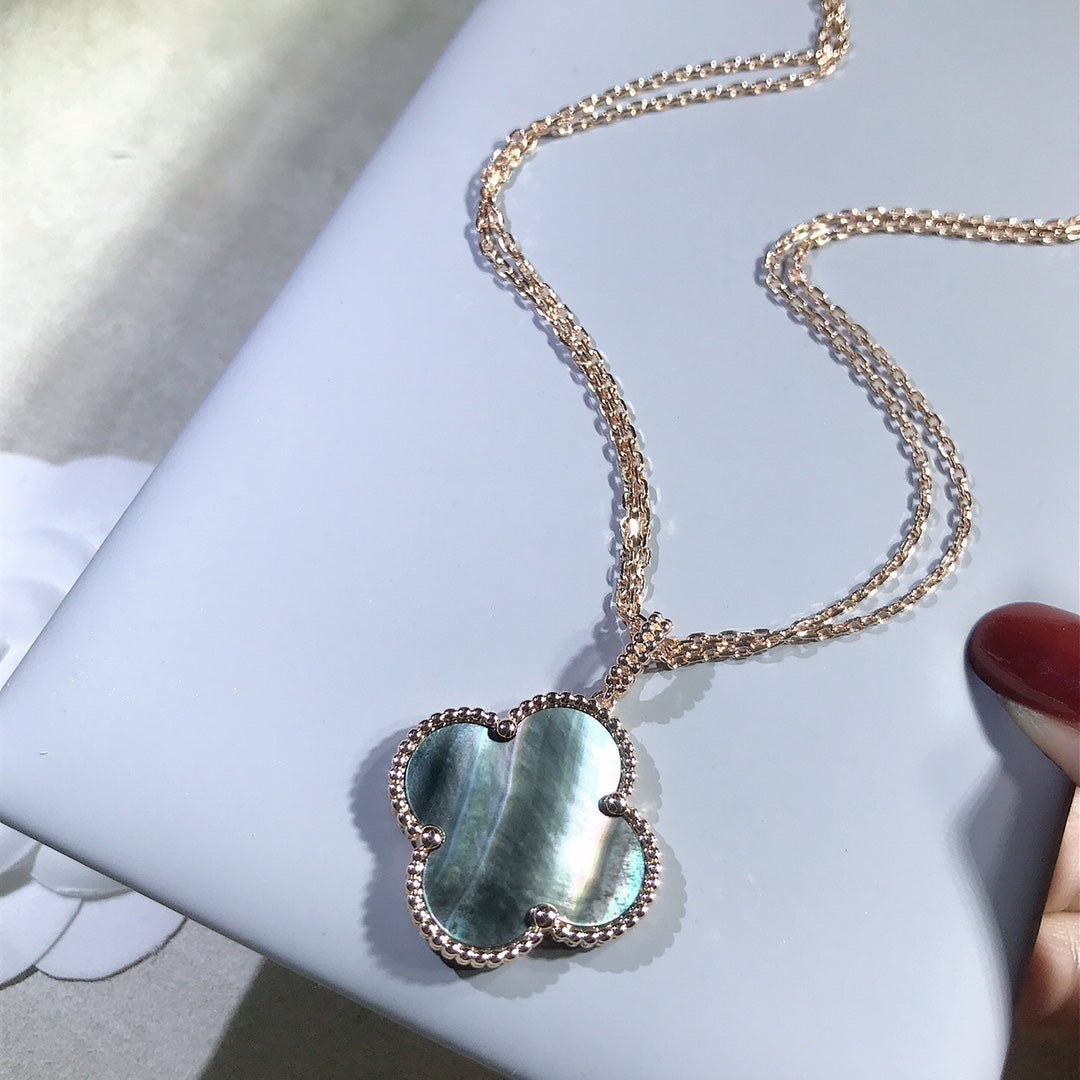[AURORA]CLOVER 25MM GOLD DARK MOP BIG CLOVER NECKLACE