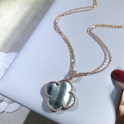 [AURORA]CLOVER 25MM GOLD DARK MOP BIG CLOVER NECKLACE