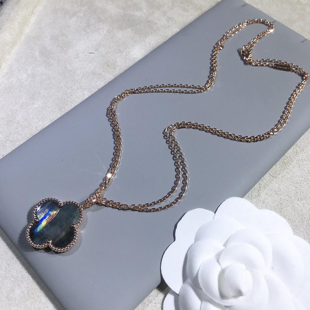 [AURORA]CLOVER 25MM GOLD DARK MOP BIG CLOVER NECKLACE