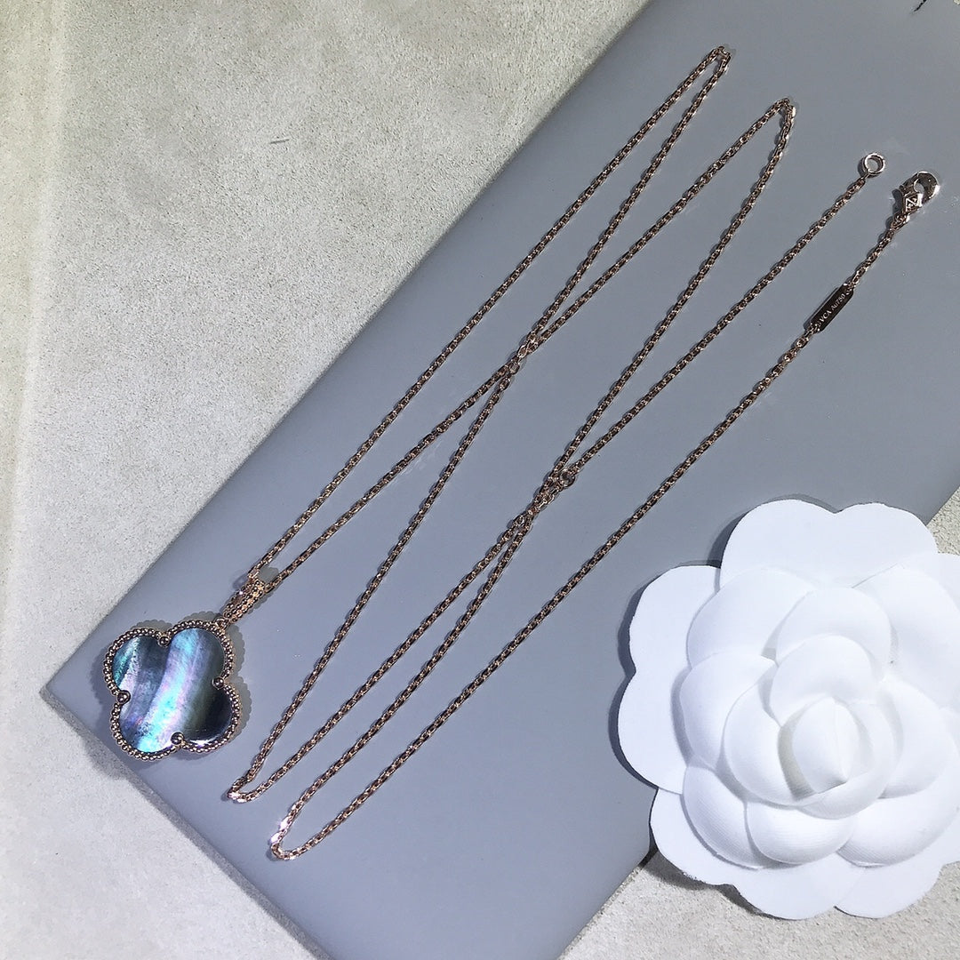 [AURORA]CLOVER 25MM GOLD DARK MOP BIG CLOVER NECKLACE