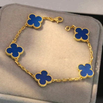 [AURORA] CLOVER 5 MOTIF BLUE AGATE BRACELET COLLECTION