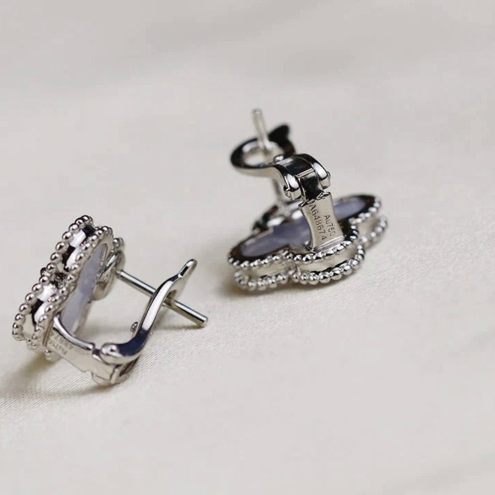 [AURORA]CLOVER MEDIUM 1 MOTIFS  WHITE MOP EARRINGS SILVER