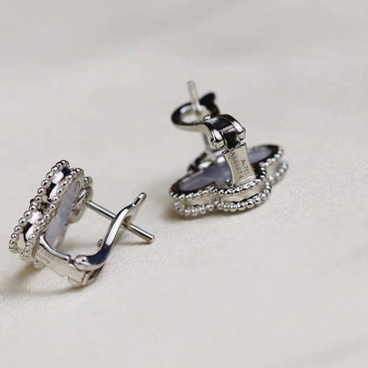 [AURORA]CLOVER MEDIUM 1 MOTIFS  WHITE MOP EARRINGS SILVER