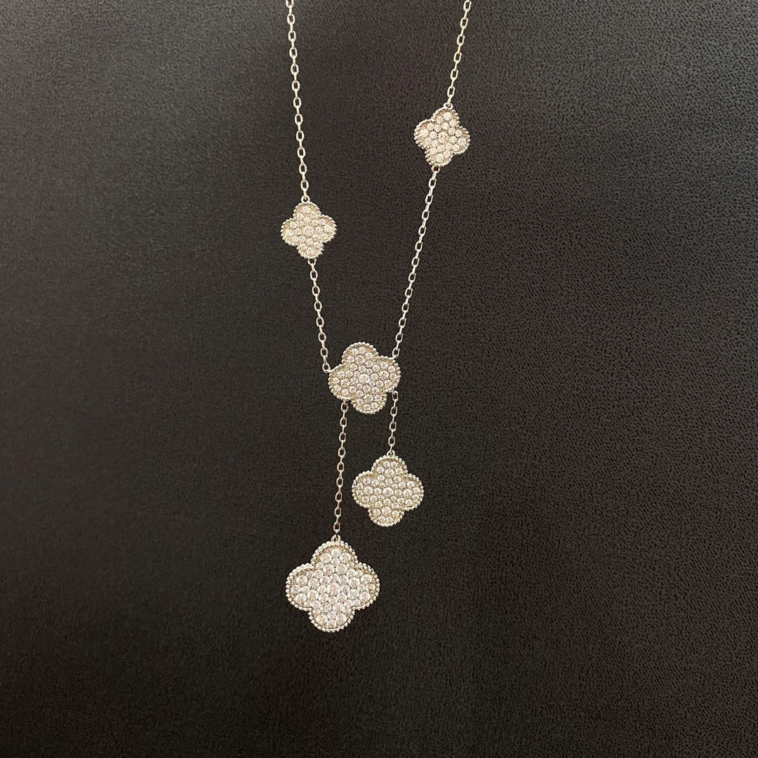 [AURORA]CLOVER 5 MOTIFS SILVER DIAMONDS NECKLACE