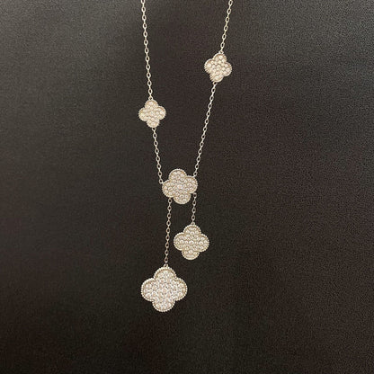 [AURORA]CLOVER 5 MOTIFS SILVER DIAMONDS NECKLACE