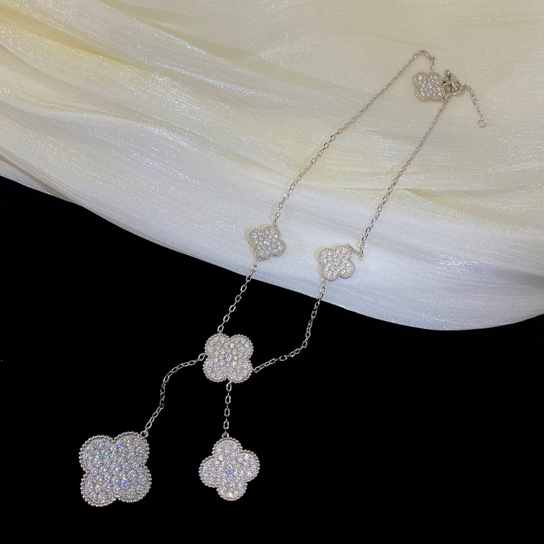 [AURORA]CLOVER 5 MOTIFS SILVER DIAMONDS NECKLACE