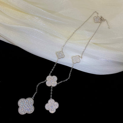 [AURORA]CLOVER 5 MOTIFS SILVER DIAMONDS NECKLACE