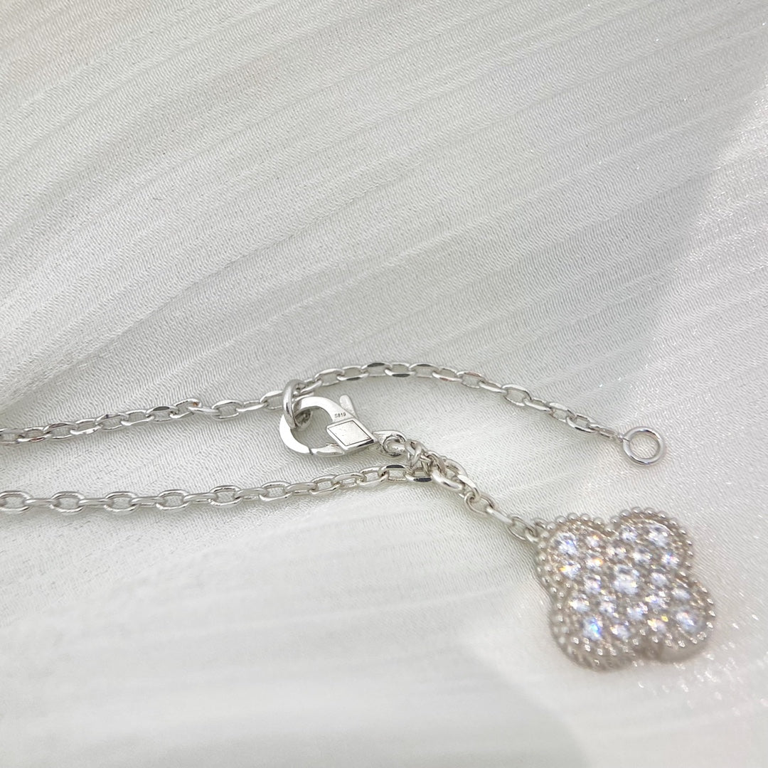 [AURORA]CLOVER 5 MOTIFS SILVER DIAMONDS NECKLACE