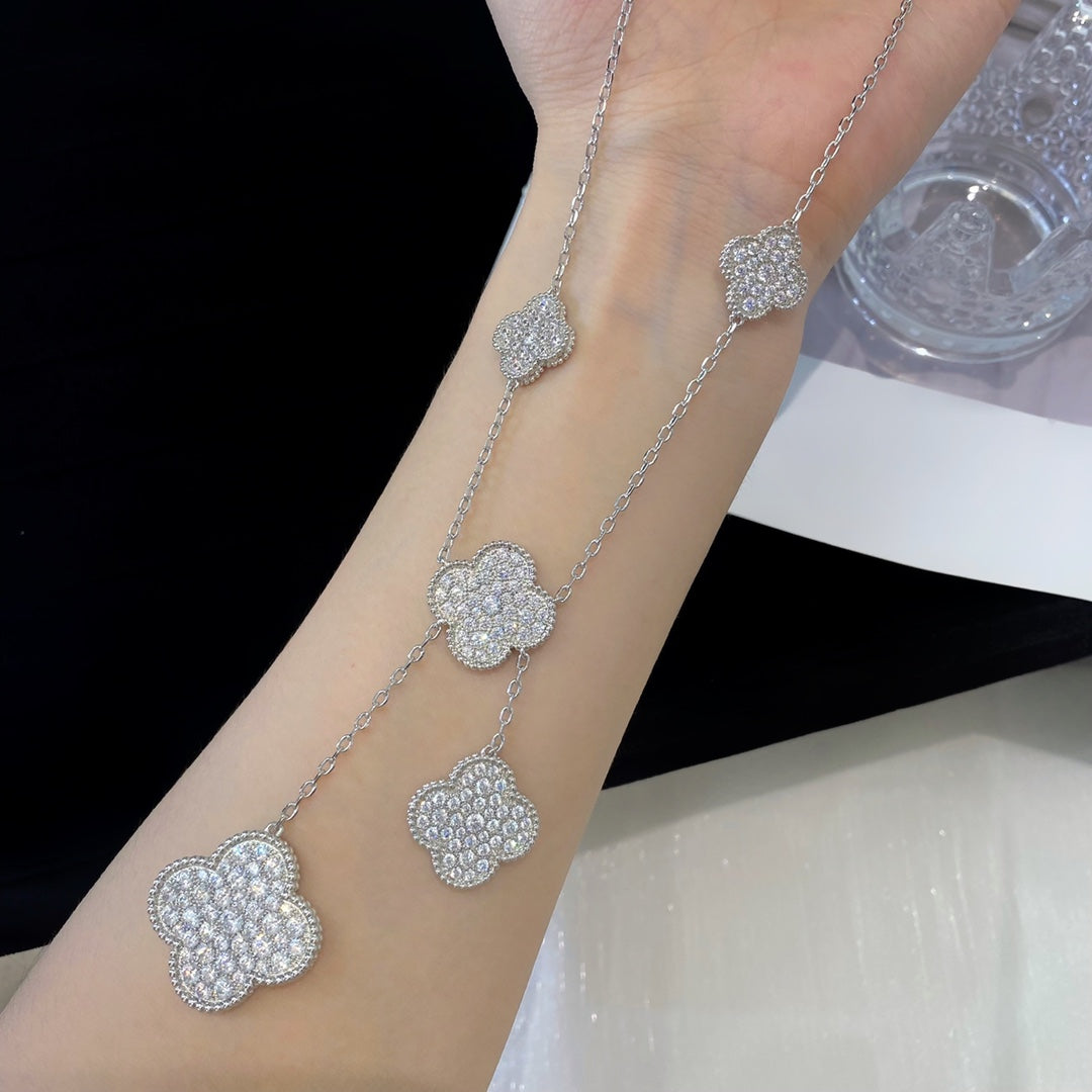 [AURORA]CLOVER 5 MOTIFS SILVER DIAMONDS NECKLACE