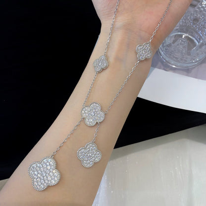 [AURORA]CLOVER 5 MOTIFS SILVER DIAMONDS NECKLACE