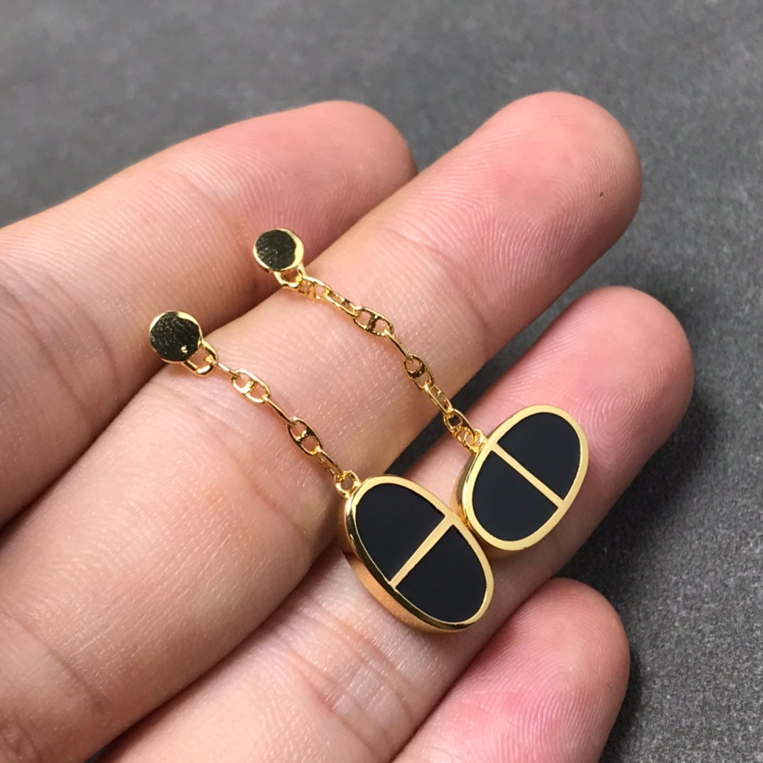 [AURORA]CHAINE VERSO BLACK CERAMIC SILVER EARRINGS