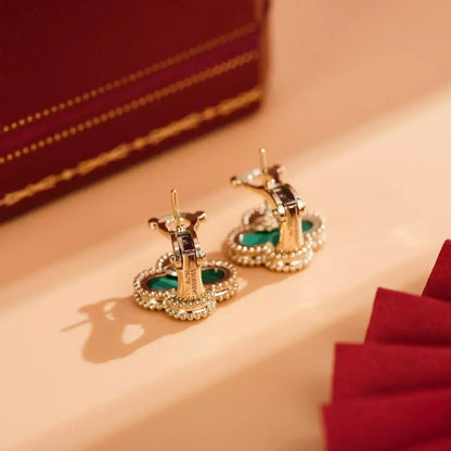 [AURORA]CLOVER MEDIUM 1 MOTIFS MALACHITE  EARRINGS