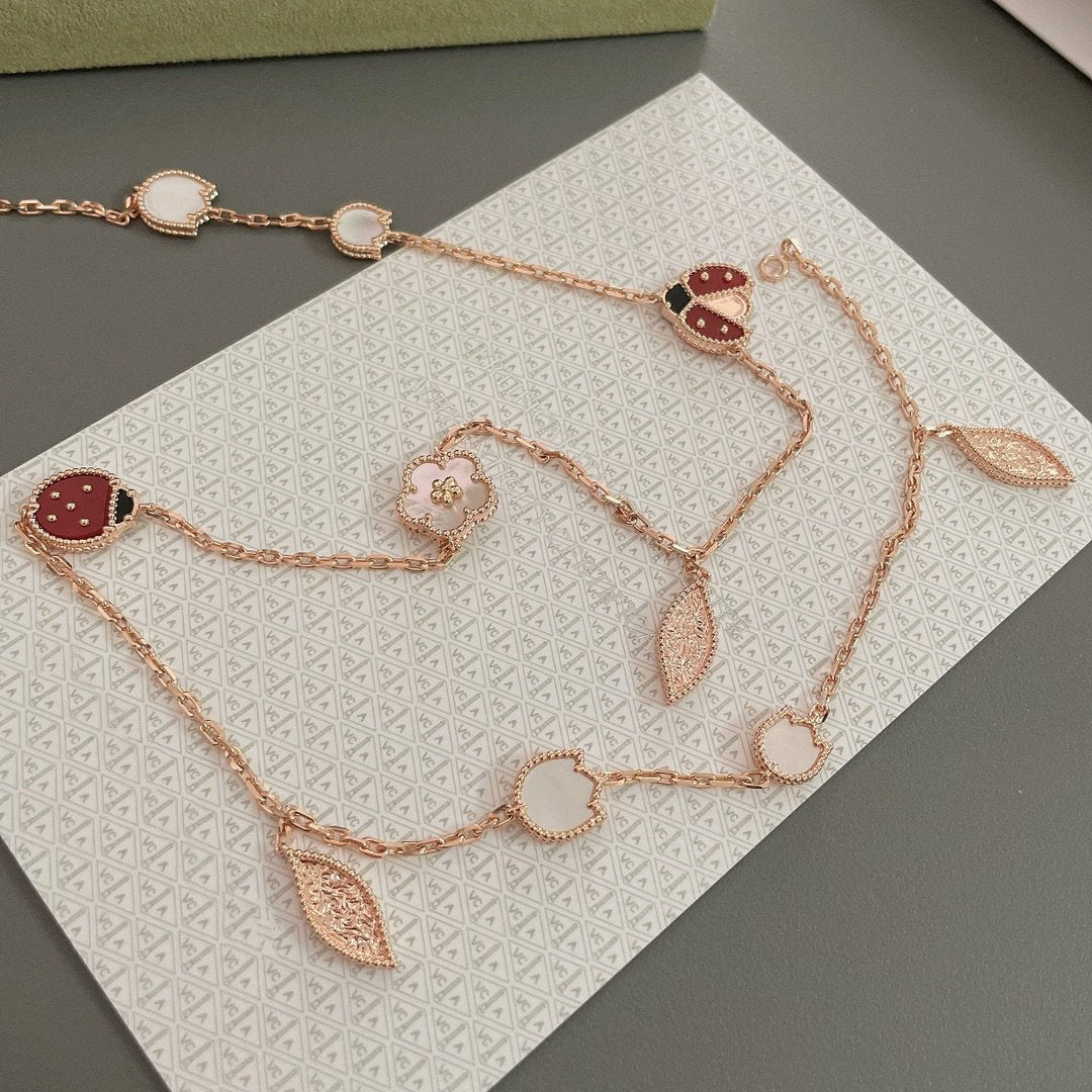 [AURORA]LUCKY SPRING 15 MOTIFS ROSE GOLD NECKLACE