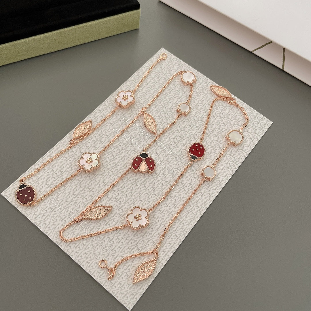 [AURORA]LUCKY SPRING 15 MOTIFS ROSE GOLD NECKLACE