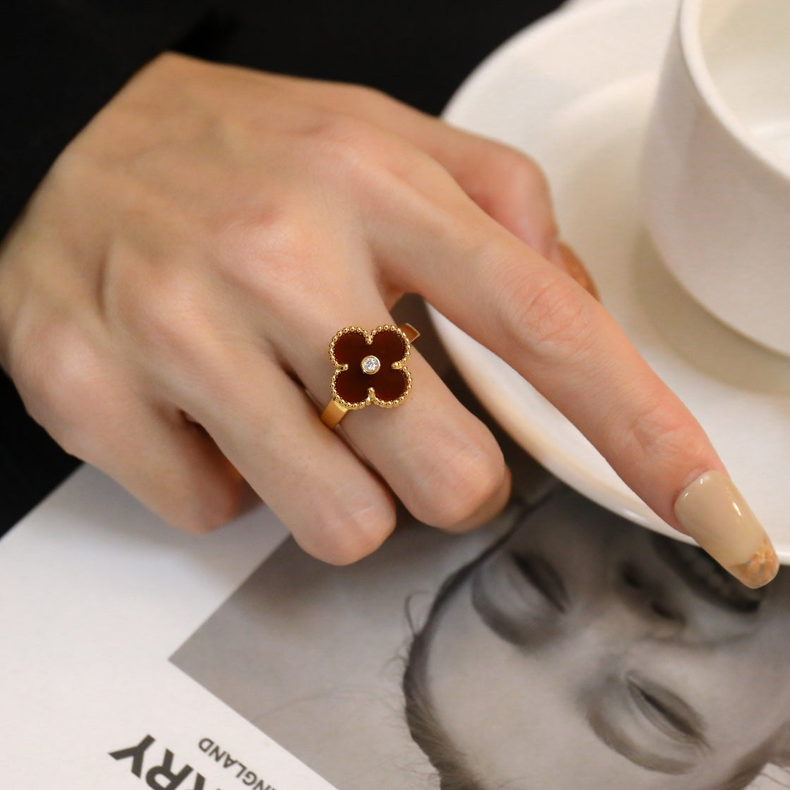 [AURORA]CLOVER CARNELIAN RING ROSE GOLD DIAMOND