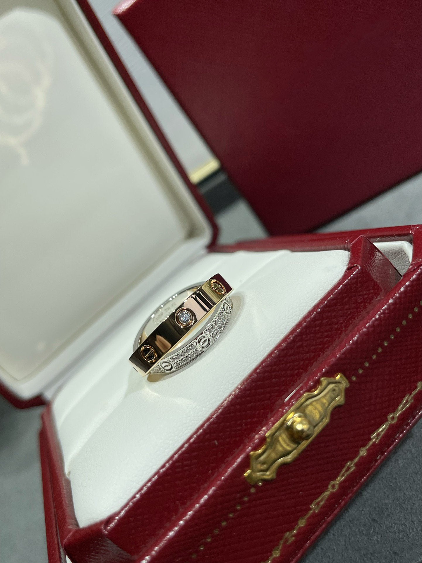 [AURORA]LOVE PINK GOLD SILVER DIAMOND DOUBLE RING