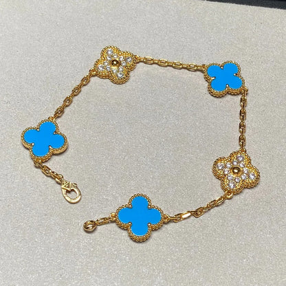 [AURORA] CLOVER 5 MOTIF BLUE AGATE BRACELET COLLECTION
