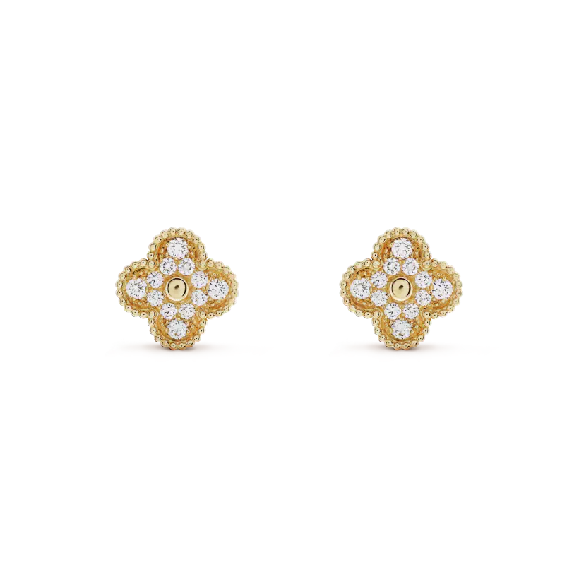 [AURORA]CLOVER MEDIUM 1 MOTIFS FUll DIAMOND EARRINGS