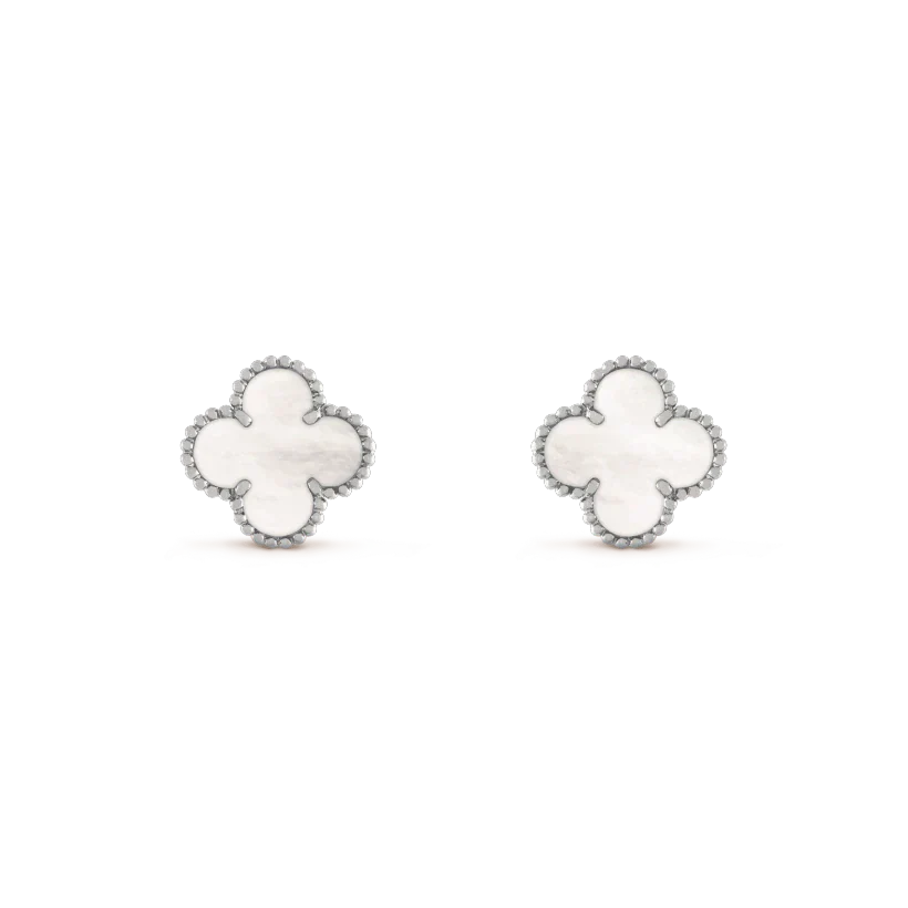 [AURORA]CLOVER MEDIUM 1 MOTIFS  WHITE MOP EARRINGS SILVER