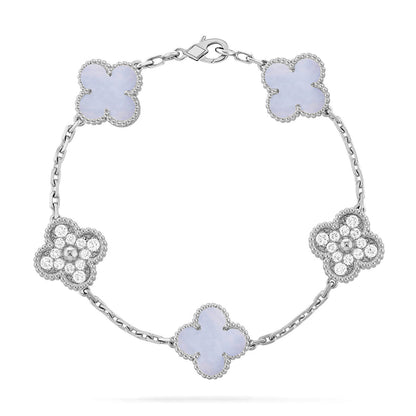[AURORA] CLOVER 5 MOTIF PURPLE CHALCEDONY BRACELET COLLECTION