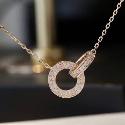 [AURORA]ラブ 7.6mm ネックレス ローズゴールド＆シルバー フルダイヤモンド