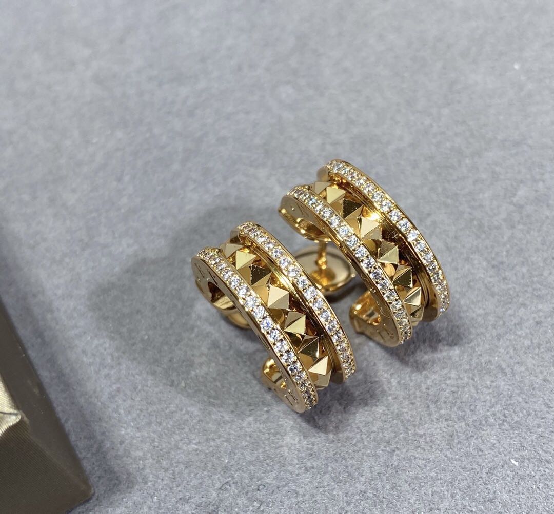 [AURORA]ZERO 1 ROCK GOLD EARRINGS WITH STUDDED SPIRAL AND PAVED DIAMONDS