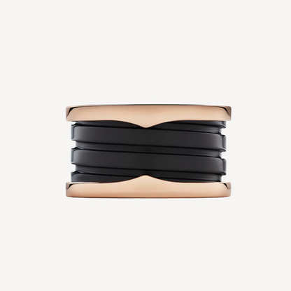 [AURORA]ZERO 1 FOUR-BAND LOOPS AND BLACK CERAMIC SPIRAL PINK GOLD RING