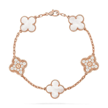 [AURORA]CLOVER WHITE PEARL MOP 5 MOTIF BRACELET COLLECTION