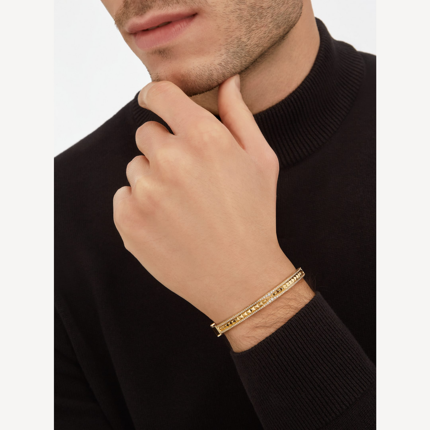 [AURORA]ZERO 1 SPIRAL AND PAVED DIAMOND GOLD BRACELET