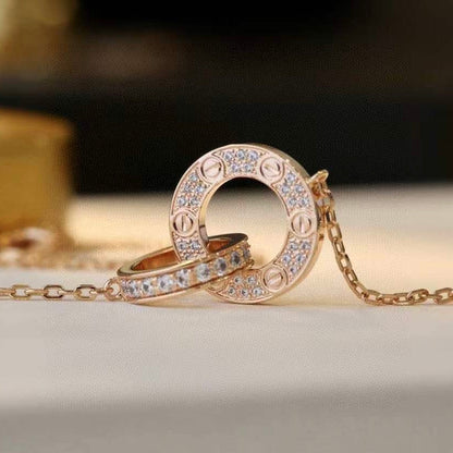 [AURORA]ラブ 7.6mm ネックレス ローズゴールド＆シルバー フルダイヤモンド