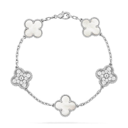 [AURORA]CLOVER WHITE PEARL MOP 5 MOTIF BRACELET COLLECTION