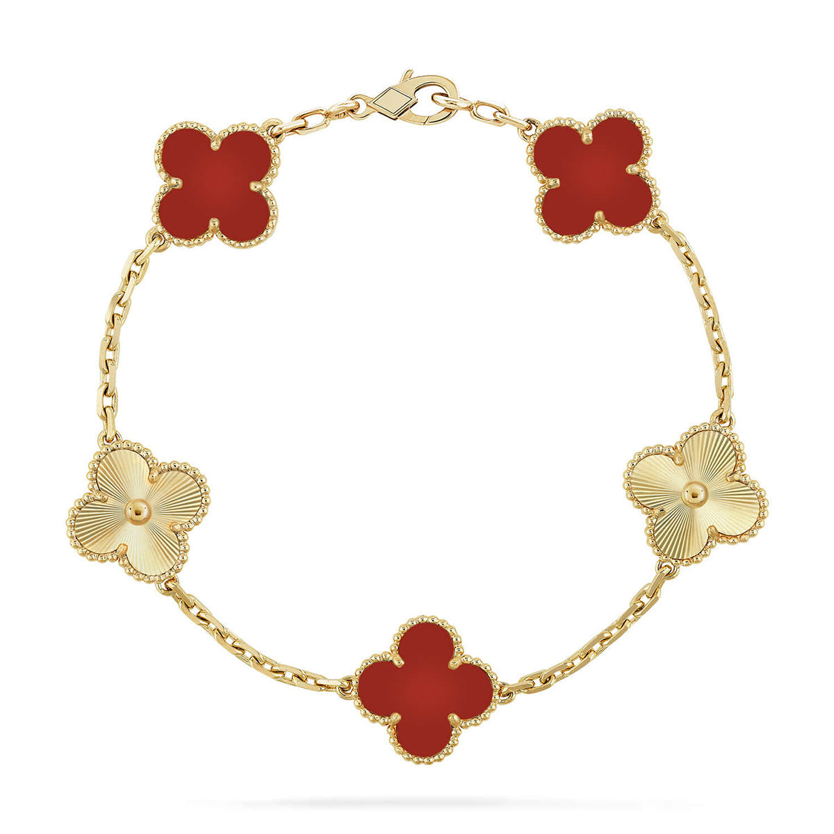 [AURORA]CLOVER 5 MOTIF RED CORNELIAN BRACELET COLLECTION