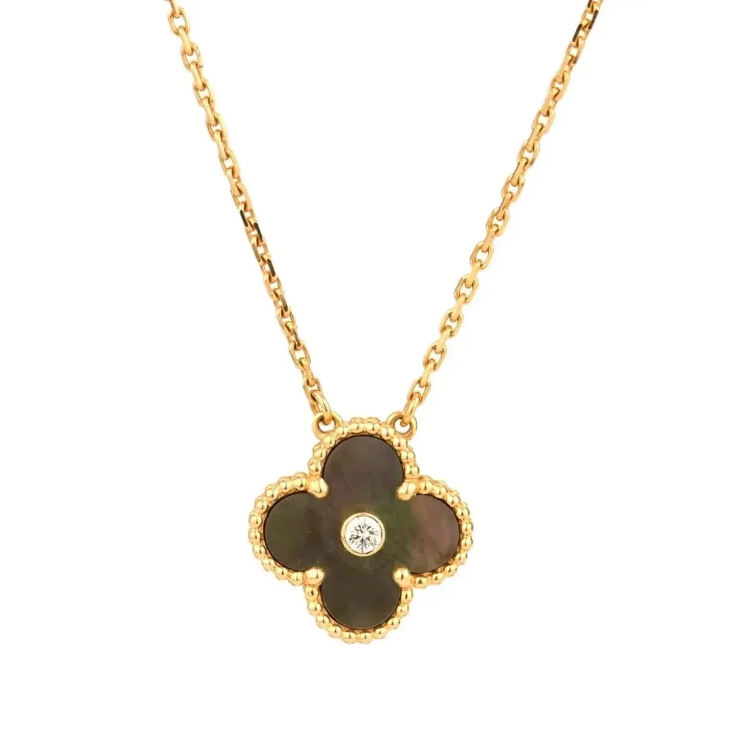 [AURORA]CLOVER 15MM DIAMOND AND MOTHER-OF-GREY NECKLACE