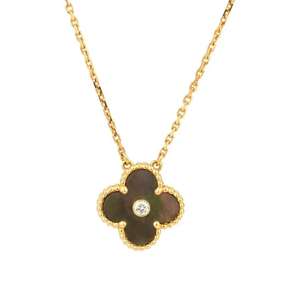 [AURORA]CLOVER 15MM DIAMOND AND MOTHER-OF-GREY NECKLACE