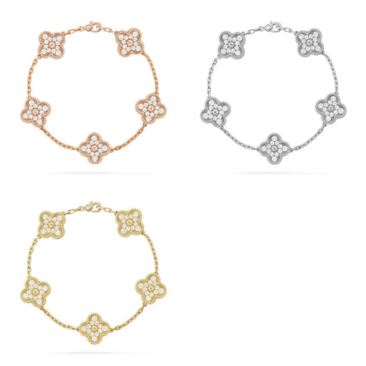 [AURORA]CLOVER 5 MOTIF FULL DIAMOND BRACELET COLLECTION