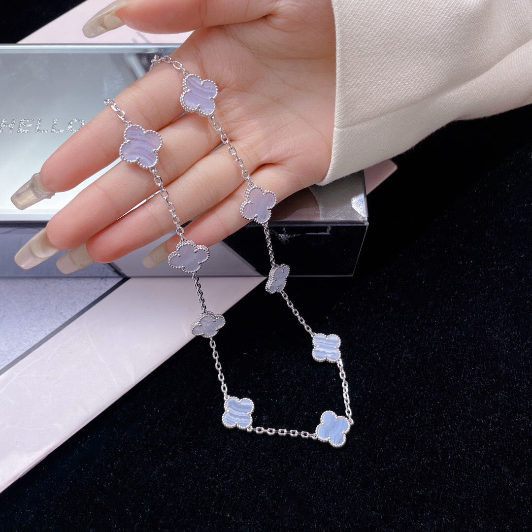 [AURORA]CLOVER 10 MOTIFS PURPLE CHALCEDONY NECKLACE