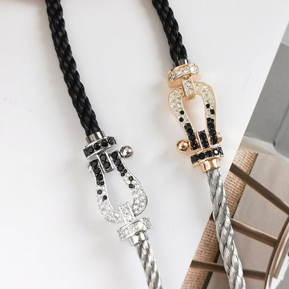 [AURORA]FORCE LARGE HORSESHOE BLACK WHITE DIAMOND BRACELET SILVER