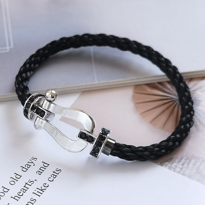 [AURORA]FORCE LARGE HORSESHOE BLACK DIAMOND BRACELET SILVER