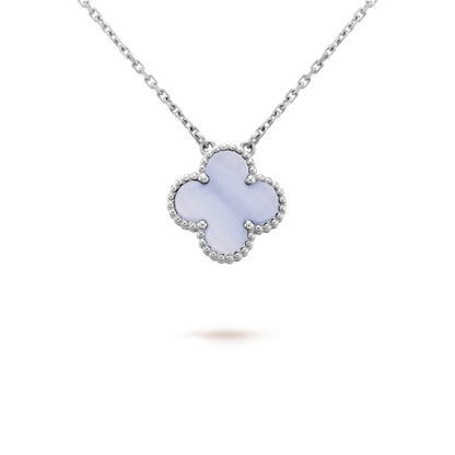 [basloveJW]CLOVER 15MM BLAUER CHALCEDON HALSKETTE SILBER