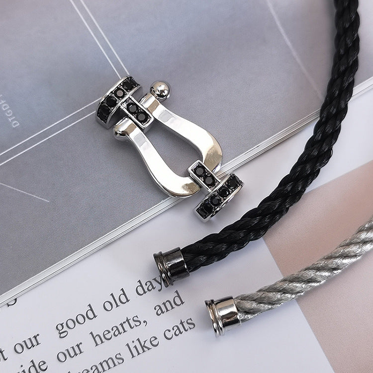 [AURORA]FORCE LARGE HORSESHOE BLACK DIAMOND BRACELET SILVER