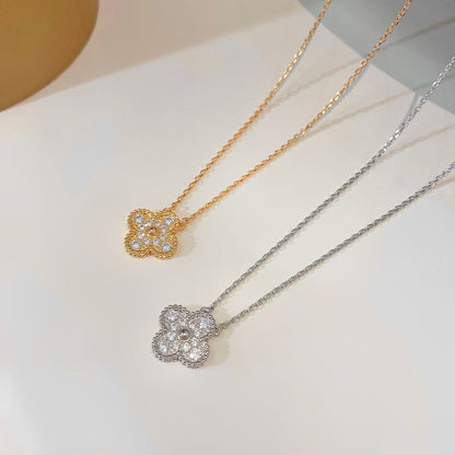 [AURORA]CLOVER 15MM DIAMOND SINGLE FLOWER NECKLACE